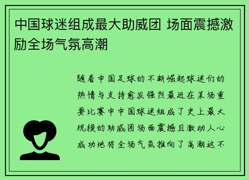 中国球迷组成最大助威团 场面震撼激励全场气氛高潮